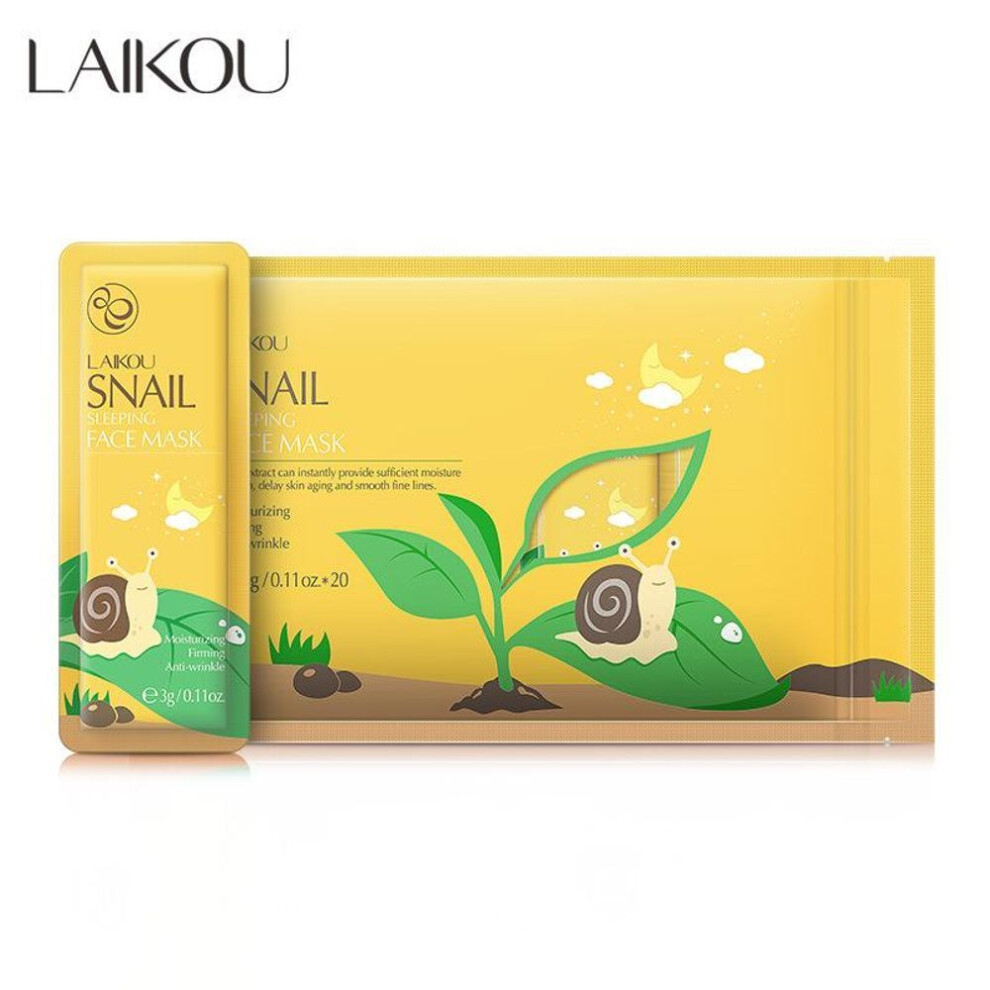(as the picture, 20 pcs) LAIKOU Snail Sleeping Mask 3g*20 Moisturizing Nourishing Facial Mask