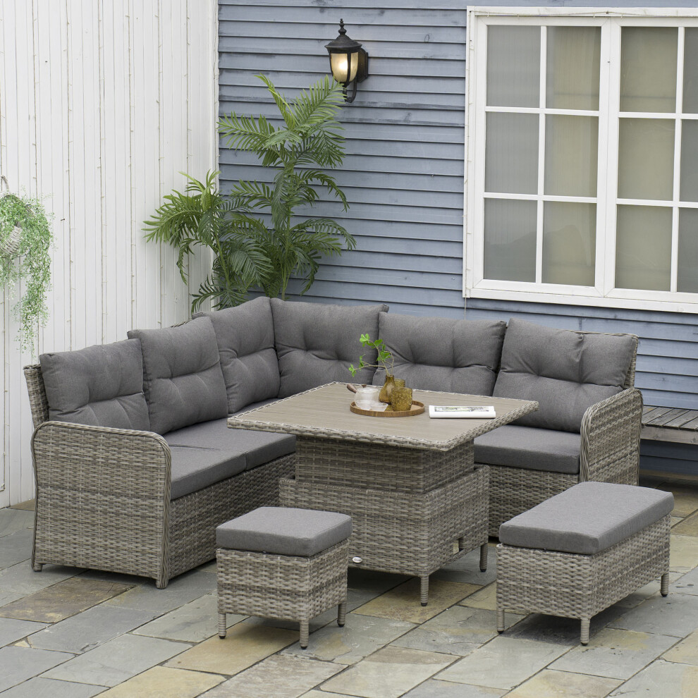 Outsunny 6 Pcs Rattan Garden Furniture Sectional Corner Sofa, Grey
