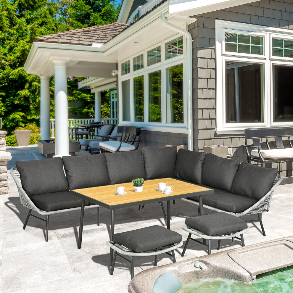 Outsunny 5 Piece Rattan Garden Furniture Set with Sofa, Coffee Table, Grey