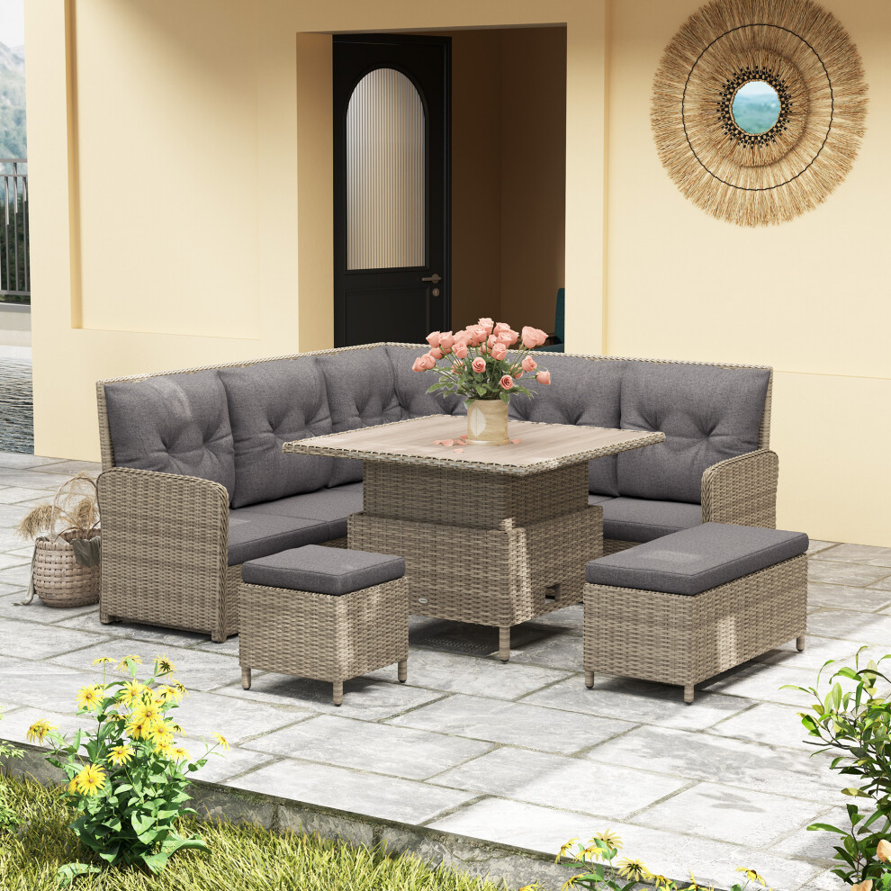 Outsunny 6 Pcs Rattan Garden Furniture Sectional Corner Sofa, Light Grey