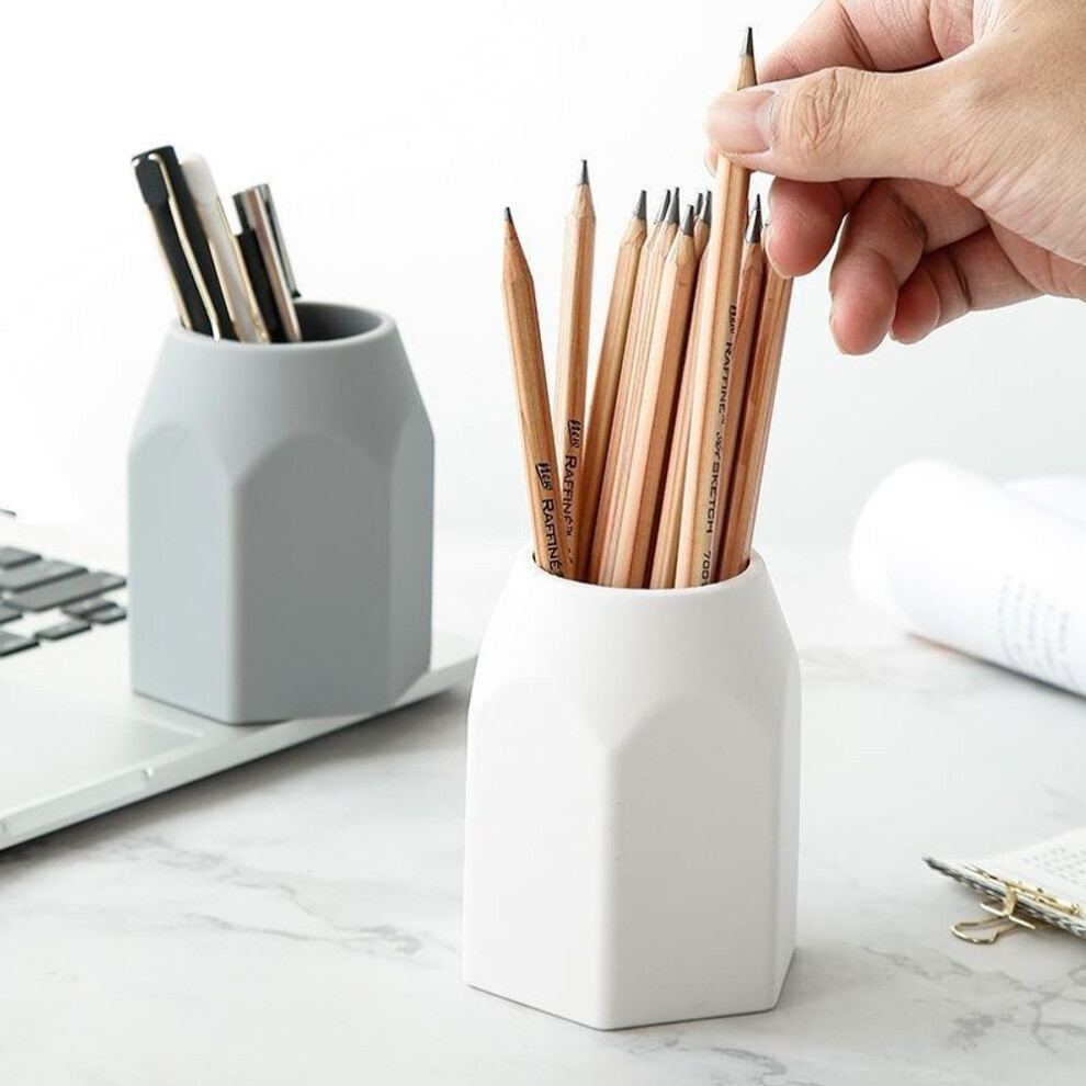(grey) Silicone Pen Holder Office School Storage Case Plastic Pen Box Desk Pencil Organizer White Grey Desk Organizer