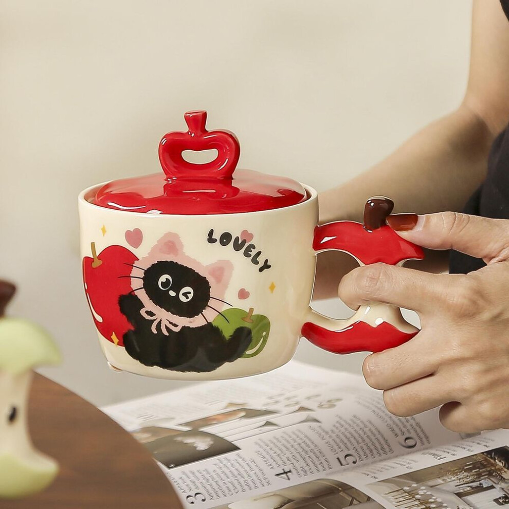 (red) Ceramic Coffee Mug Breakfast Drinkware Craft Cute Drinking Cup Large Belly For Beverage