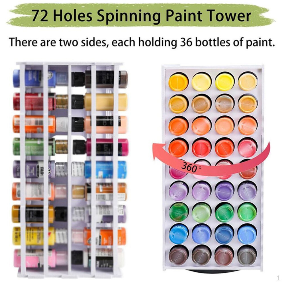 72 Holes Craft Paint Storage Organizer Desktop Stand Degree Rotation Creative Portable Sturdy