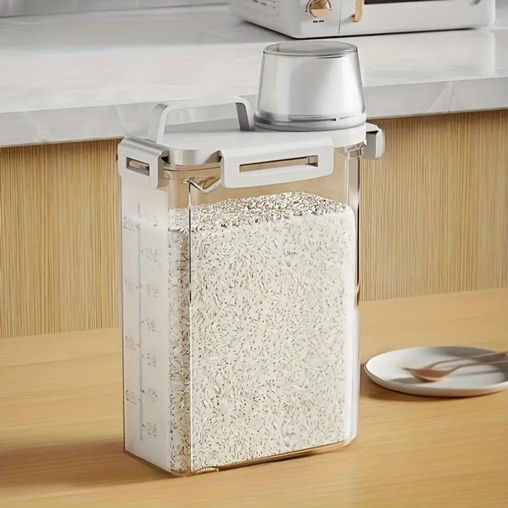 (white, 3L) Airtight Food Storage Container with Lid - Leakproof, Moisture-Proof Kitchen Organizer for Grains, Nuts, Flour & Rice - Durable PE Material