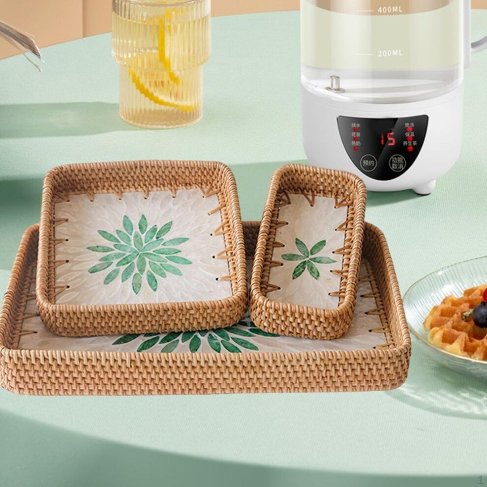 (as the picture, Green leaves) 3 Pieces Rattan Storage Basket Set Bread Kitchen Organizer Woven Fruit For Pantry