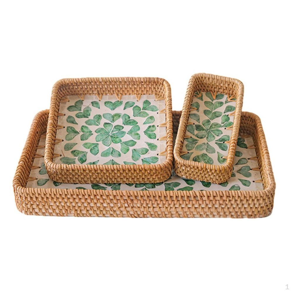 (as the picture, Love leaves) 3 Pieces Rattan Storage Basket Set Bread Kitchen Organizer Woven Fruit for Pantry