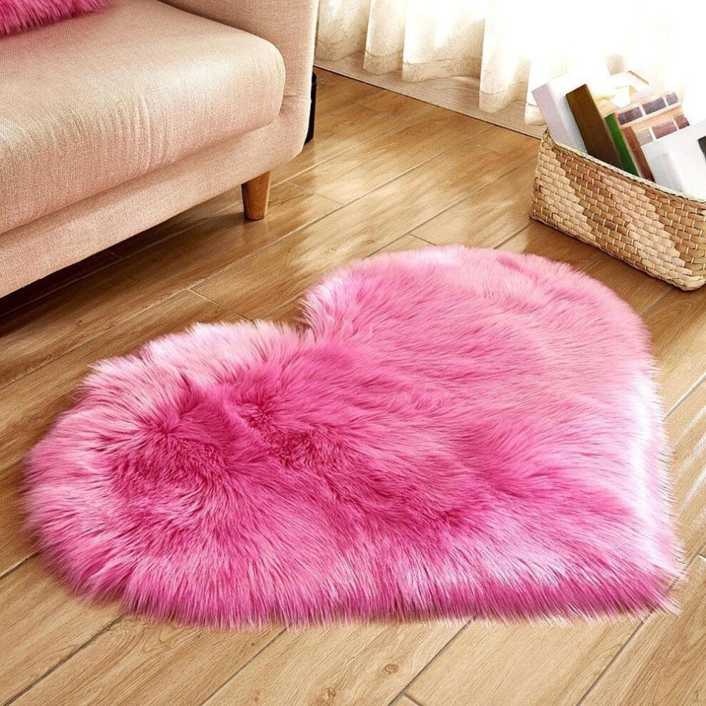 (rose red) Heart Shaped Carpet for Bedside Area Rug Gift Special Occasions Non-Slip Floor Mat Indoor