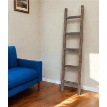 HomeRoots 380328 5 Step Rustic Espresso Gray Wood Ladder Shelf