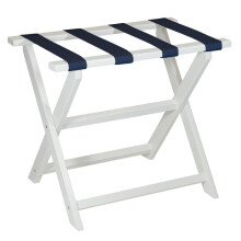 HomeRoots 383088 Earth Friendly White Folding Luggage Rack with Navy Straps