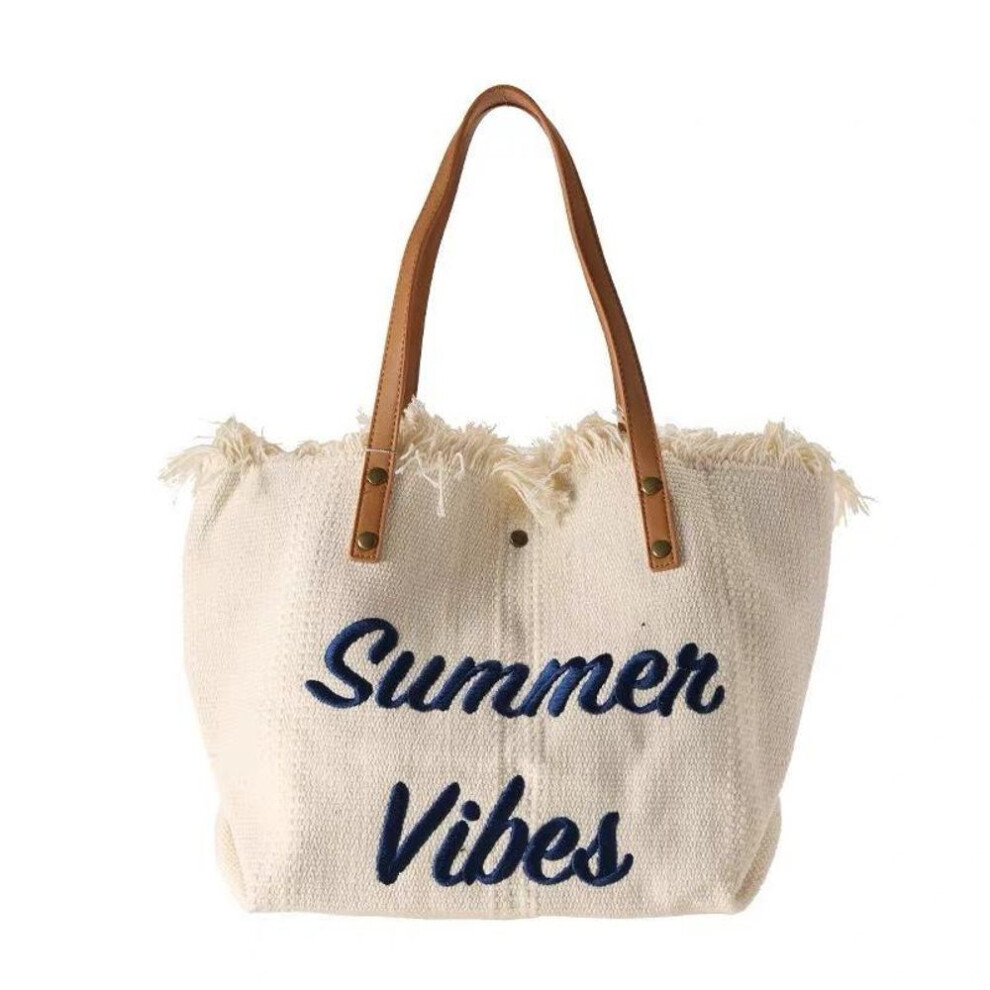 (white, 50*14*36cm) Handbag Simple Beach Bag Travel Bag Tassel Tote Bag Large Capacity One Shoulder Bag Tide