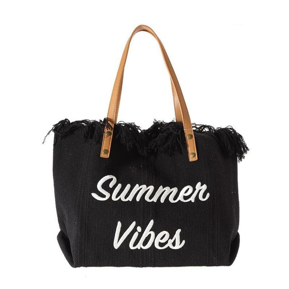 (black, 50*14*36cm) Handbag simple beach bag travel bag Tassel Tote bag large capacity one shoulder bag tide