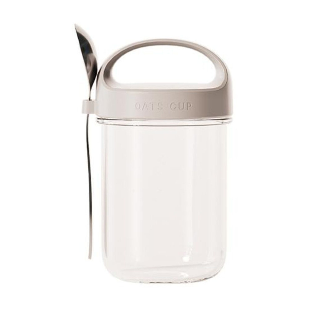 (grey) 430ml Glass Oatmeal Cup With Spoon And Lid Leak-proof Bpa-free Overnight Oats Container For Cereal Salad Yogurt
