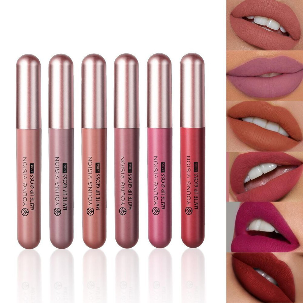 (as the picture) Young Vision Matte Silky Mist Lip Gloss Set 6 Lipsticks Lasting Waterproof And Makeup Free