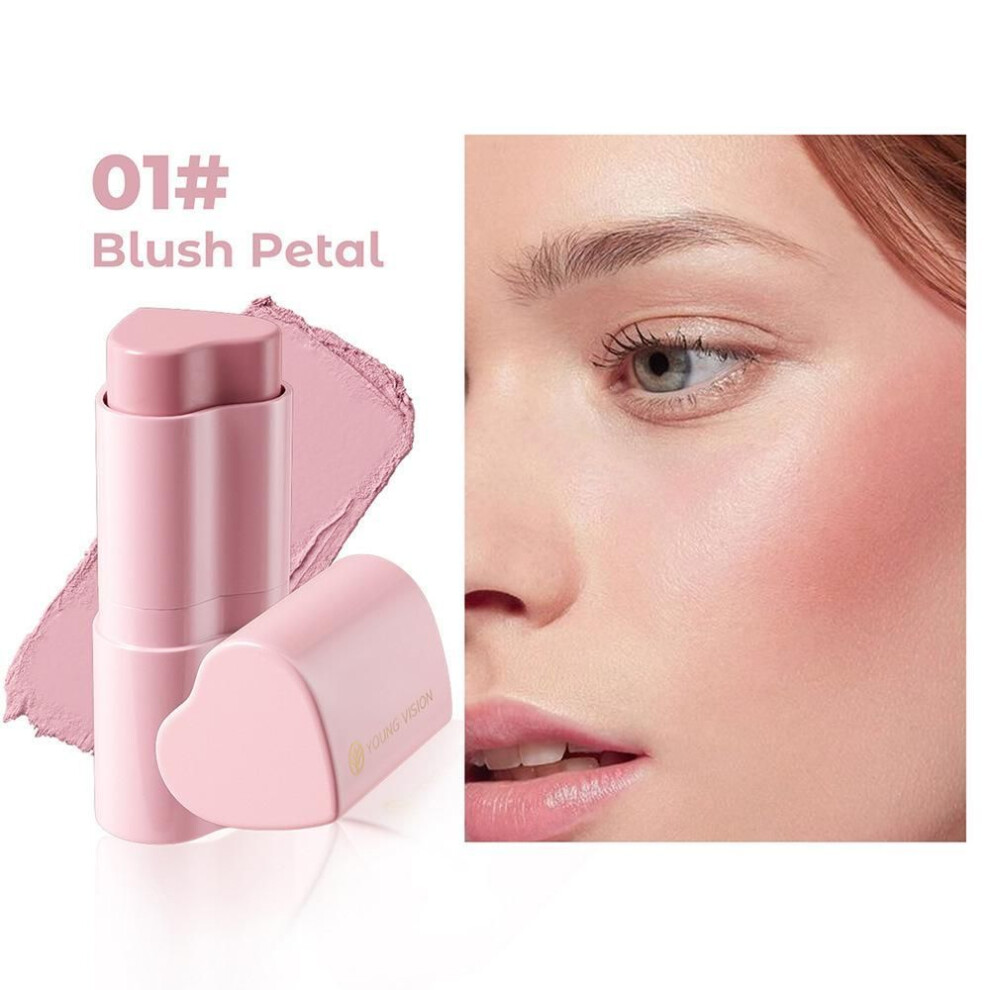 (01) Young Vision 1pcs Heart Blush Cream Contouring Stick Face Modifier Mousse Blush Lipstick 2-in-1
