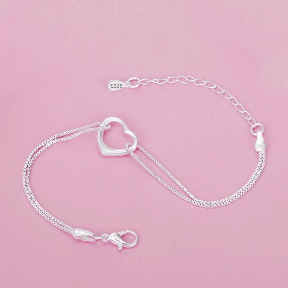 (as the picture) Fashionable 925 Silver Plated Love Couple Girls Bracelet Jewelry