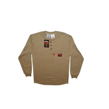 Comeaux Caps 118-19342R-XL-KH FR Henley Khaki Welding Welders Work Shirt Long Sleeve Shirt, Khaki - Extra Large