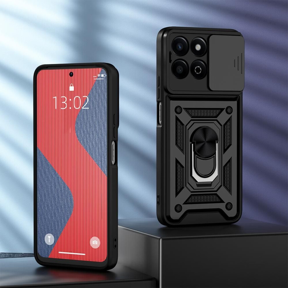 (black, for Honor 200 Smart) Keysion Shockproof Case For Honor 200 Smart 5g Silicone+pc Slide Camera Protection Ring Stand Phone Cover For Huawei Honor X7c