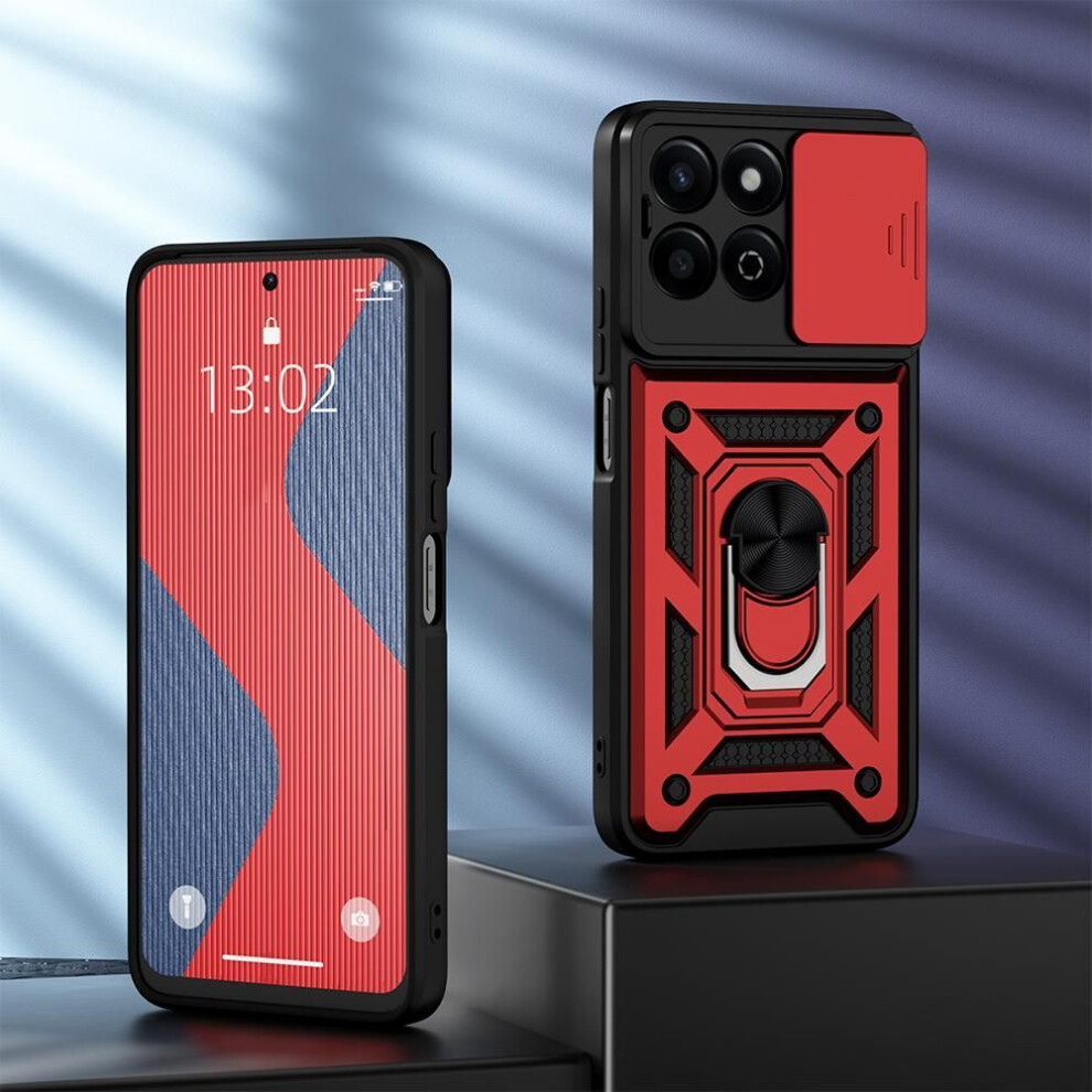 (red, for Honor X7c) Keysion Shockproof Case For Honor 200 Smart 5g Silicone+pc Slide Camera Protection Ring Stand Phone Cover For Huawei Honor X7c