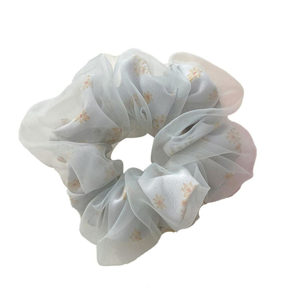 (blue, 11cm) Double Layer Silk Organza Scrunchies Sweet Flower Hair Band For Girls Ponytail