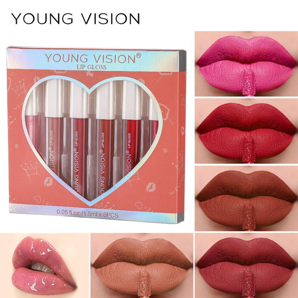 (as the picture) Young Vision 6-color Set Lip Gloss Non-stick Cup 1 Mirror Lip Gloss +5 Mist Lip Glaze