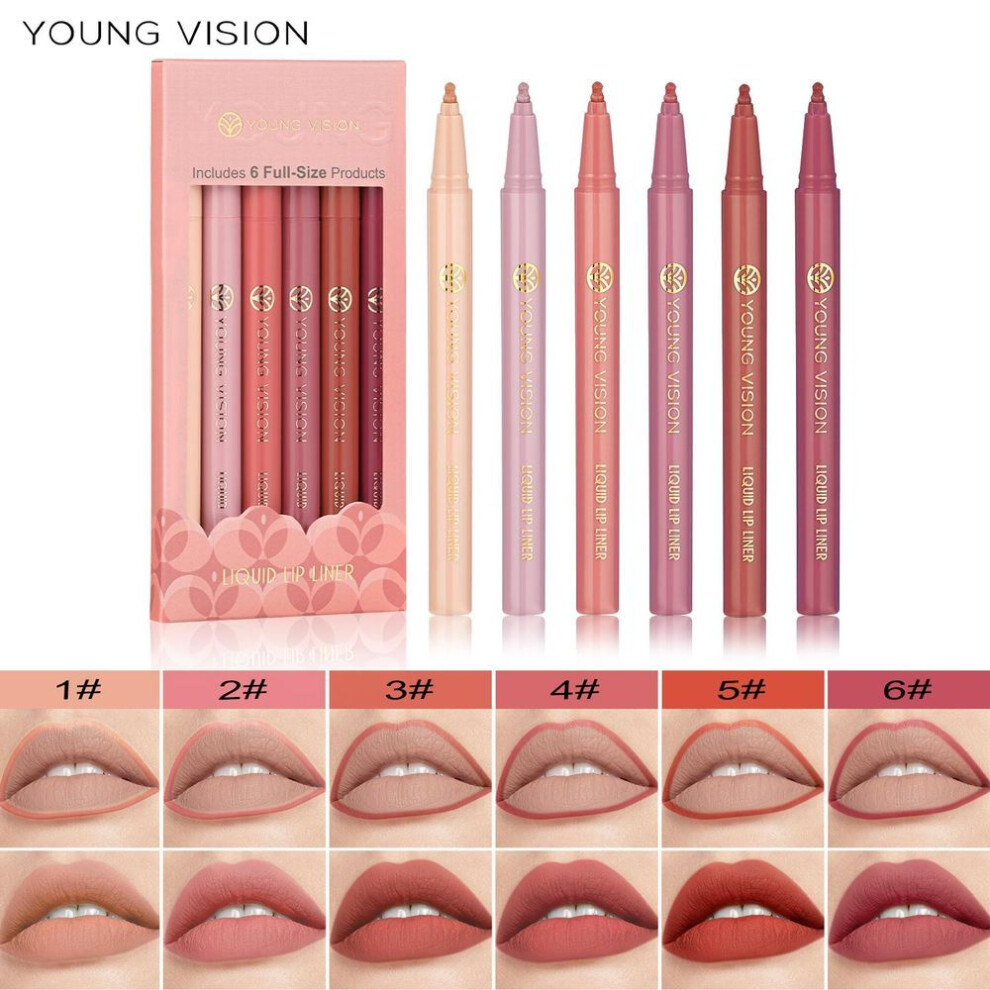 (as the picture, 0.6ML*6) Young Vision Matte 6-color Liquid Lip Liner Set Sponge Gourd Head Mist Nude Lipstick Pen