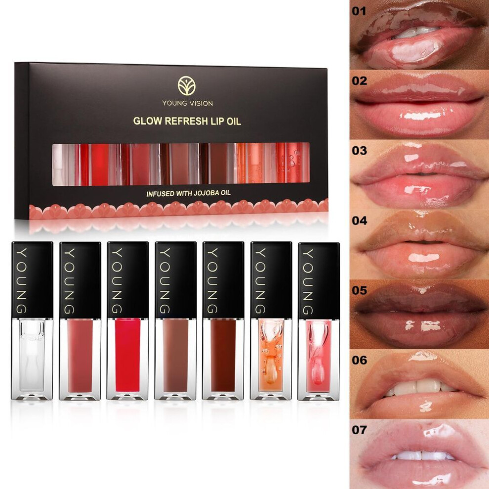 (6ml) YOUNG VISION 7 Color Mirror Lip Oil Set Beep Lip Liquid Lipstick Moisturizing Lip Gloss set