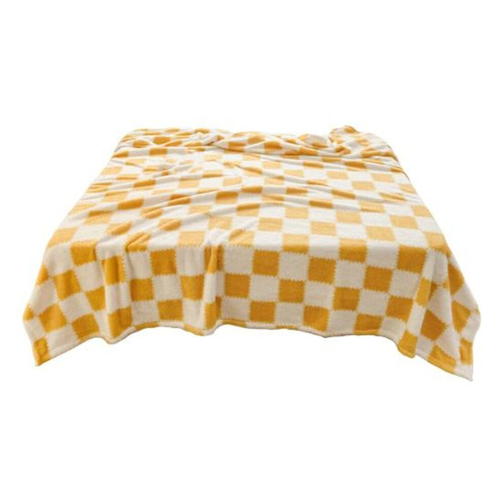 (white,yellow, S) Winter Throw Blanket Contrast Color Plaid Printing Dual-sided Bedroom Living Room Decoration Office