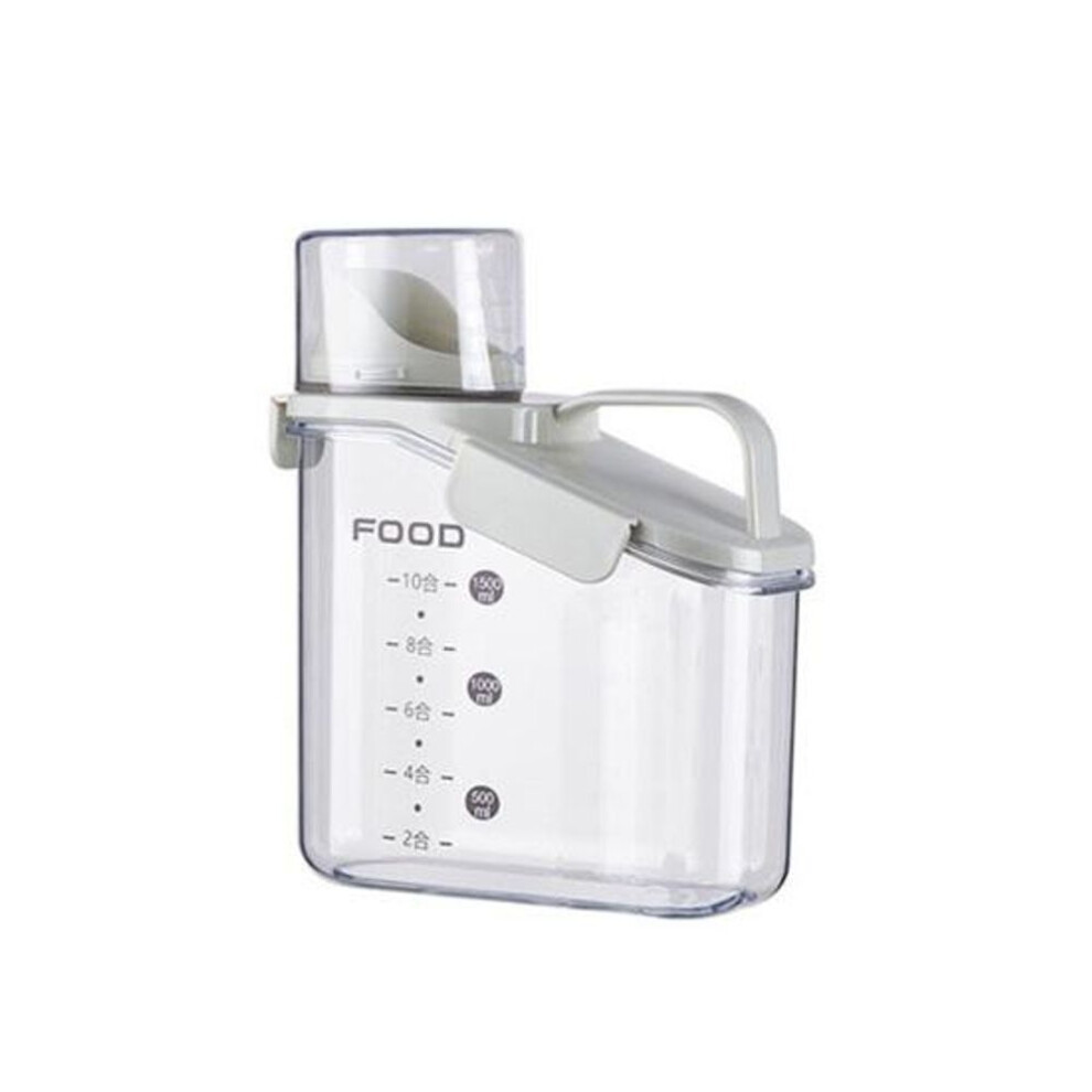 (white, 1.5 Liter) Sealed Jar Food Storage Container with Measuring Cup BPA-Free Compact Clear Dry Food Storage