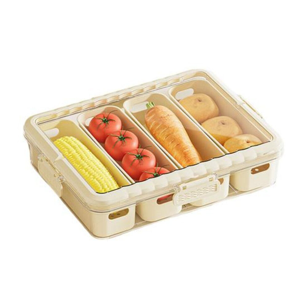 (yellow, 4Grid) Spice Organizer Box Storage Container With Handle Food Grade Bpa Free Large Capacity Divided Serving Tray Condiment Holder