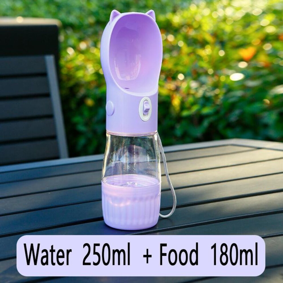 (purple) Pet Outdoor Water Bottle Dispenser With Food Container For Small Large Dogs Cats Puppy Feeder Portable Drinking Water Bowl Bottle Travel Supplies