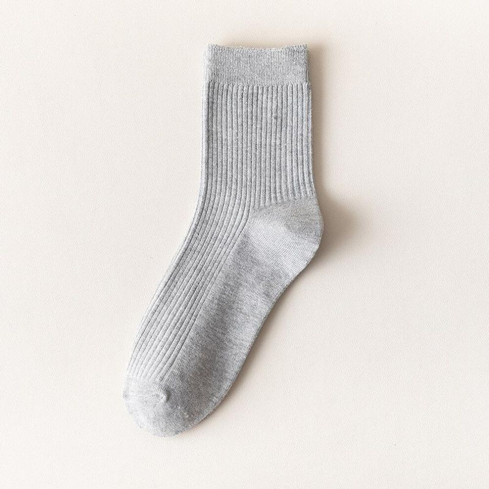 (grey, One size) Men's Vertical Striped Cotton Socks Mid-calf Breathable Socks Business Sports Socks