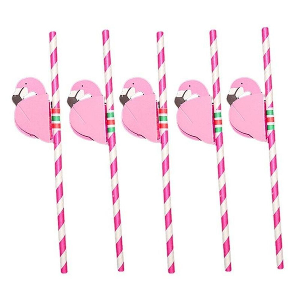 (blue) 5pcs Pink Flamingo Paper Straws Luau Tropical Beach Party Barware Favor
