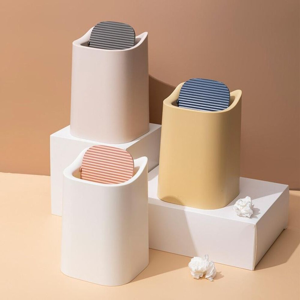 (yellow) Nordic Pp Trash With Lid Mini Bucket Garbage Holder Waste Bin Home Office Storage Organizer Portable