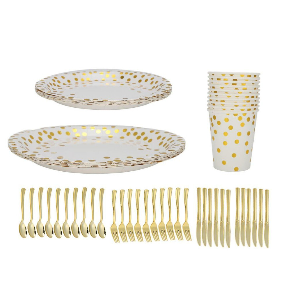 (White Bottom) 70pcs Party Paper Plates Food Grade Materials Easily Use Save Time Elegant Golden Disposable Dinnerw