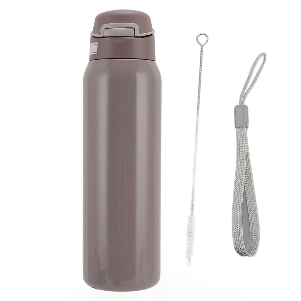 (Brown) Insulated Stainless Steel Water Bottle with Gravity Ball Straw Vacuum Insulated Bottle for Elderly