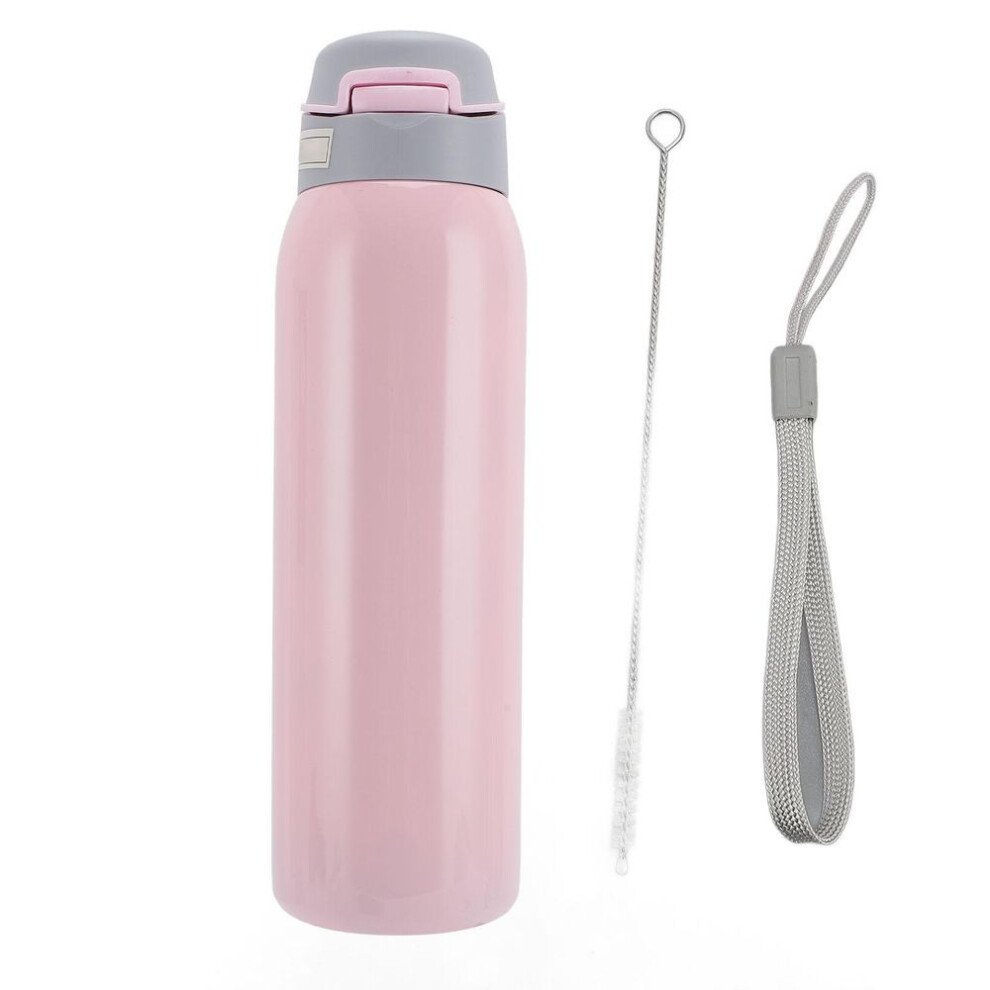 (Pink) Insulated Stainless Steel Water Bottle with Gravity Ball Straw Vacuum Insulated Bottle for Elderly