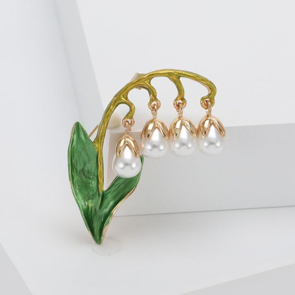 (green) Cute Lily Of The Valley Brooches For Women Gold Color Enamel Plant Brooch Pins Party Office Jewelry Gifts