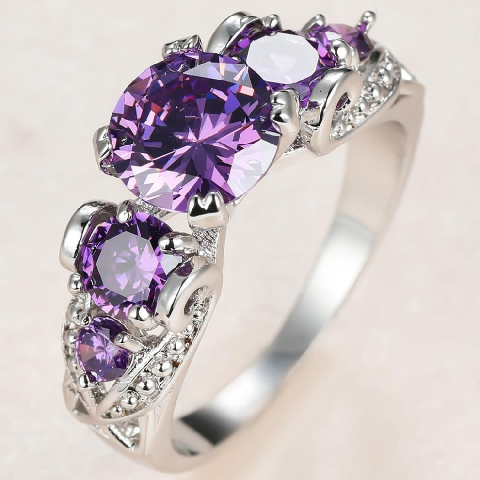 (purple, 9) Four-Pronged Purple Crystal Infinity Engagement Ring In White Gold Color Infinity Ring Infinity Wedding Band Engagement Ring Anniversary Ring