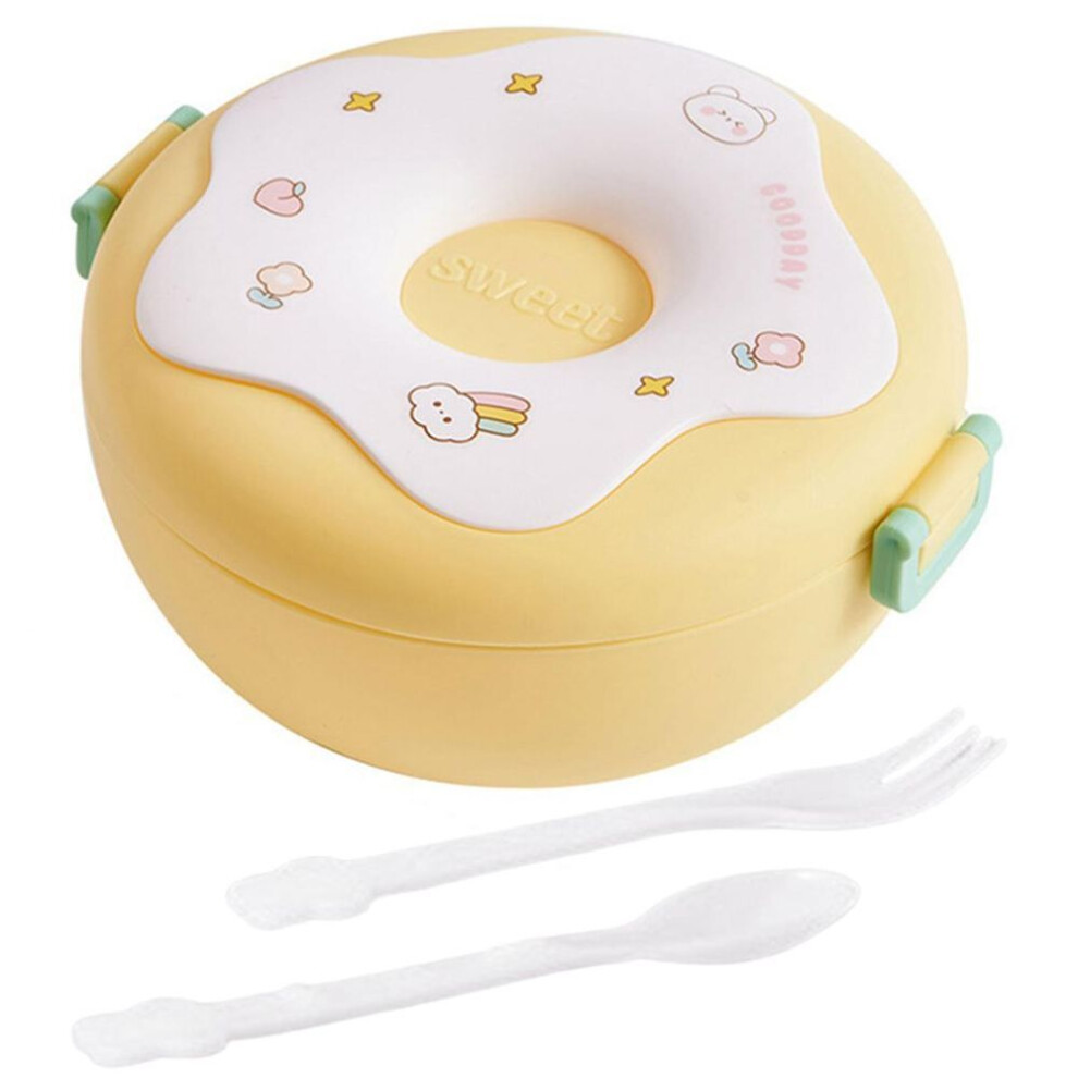 (yellow) Cute Cartoon Donut 1000ml Lunch Box Microwavable Bento Container With Compartments Students Supply