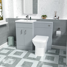 Nes Home Matte Grey Vanity Basin Cabinet WC Unit & Rimless Back To Wall Toilet