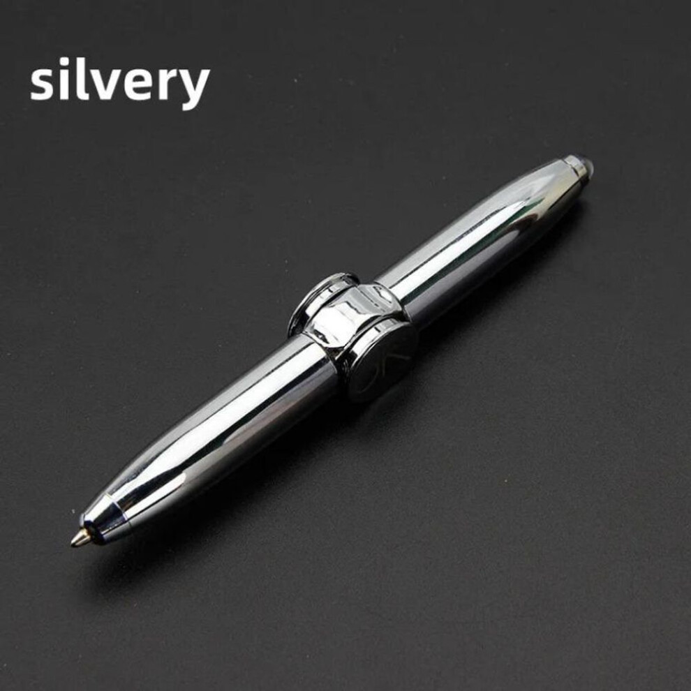 () Multifunctional Decompression Finger Rotate Luminous Gyro Pens Toy Fidgets Spinner Led Ballpoint Pen Metal Gyro Pen Gift Silver/Light