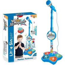 (blue) Kids Microphone and Stand, Kids Karaoke Machine for Girls Boys, Party Sing Musical Toy with Flashing Lights, Children's Microphone