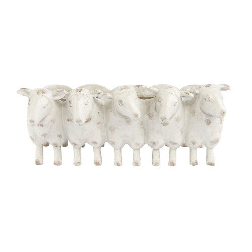 Creative Co-Op Resin Sheep Planter Distressed Finish White
