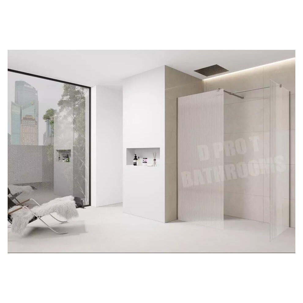 (800Mm Screen With 900Mm End Panel) Fluted Walk-In Shower Screen 8Mm Tempered Easy-Clean Glass With Chrome Trim 5061088200473