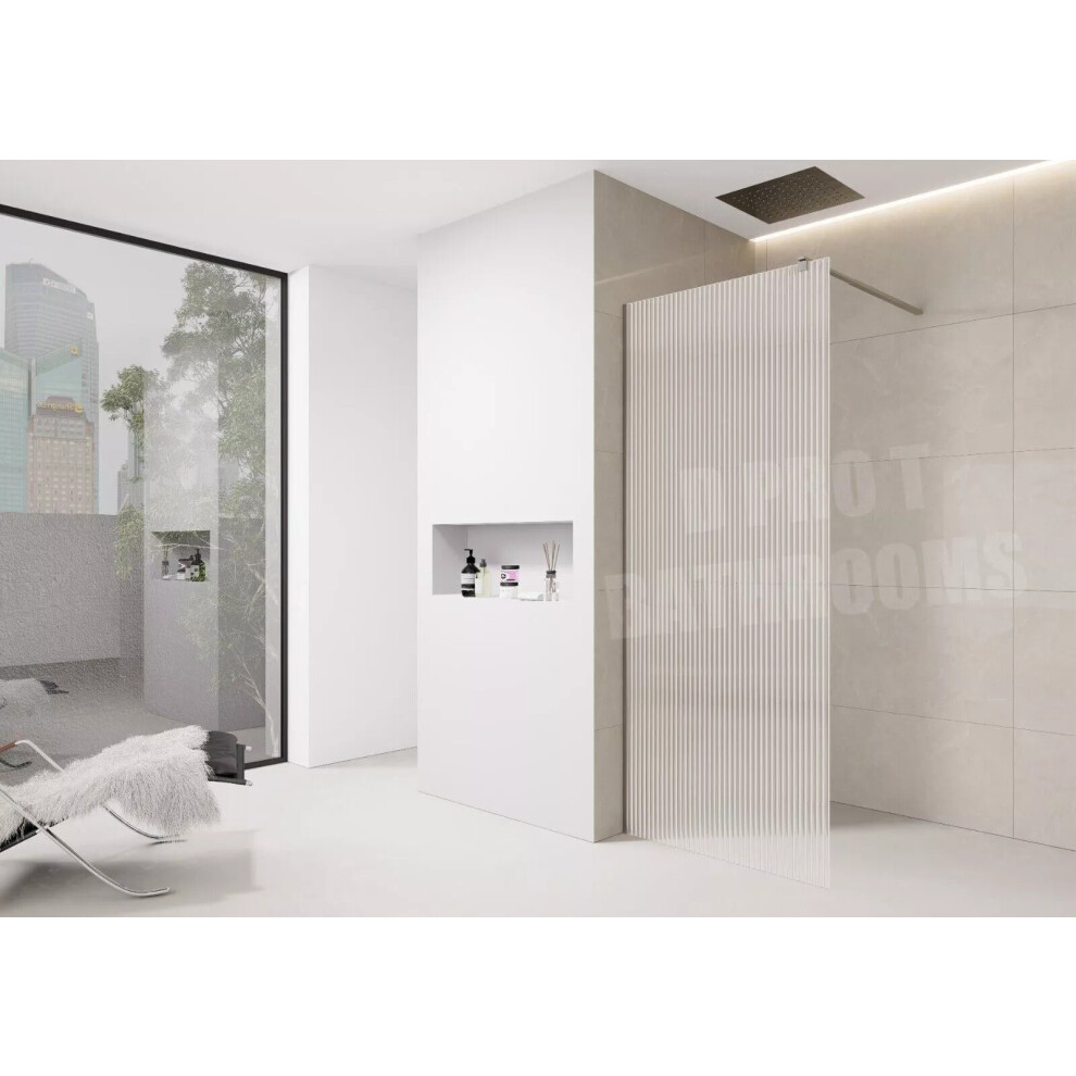 (1400Mm Screen) Fluted Walk-In Shower Screen 8Mm Tempered Easy-Clean Glass With Chrome Trim 5061088200916