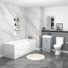 Nes Home 450mm Matte Grey Basin Vanity, Rimless Toilet, Round Bath With Panels