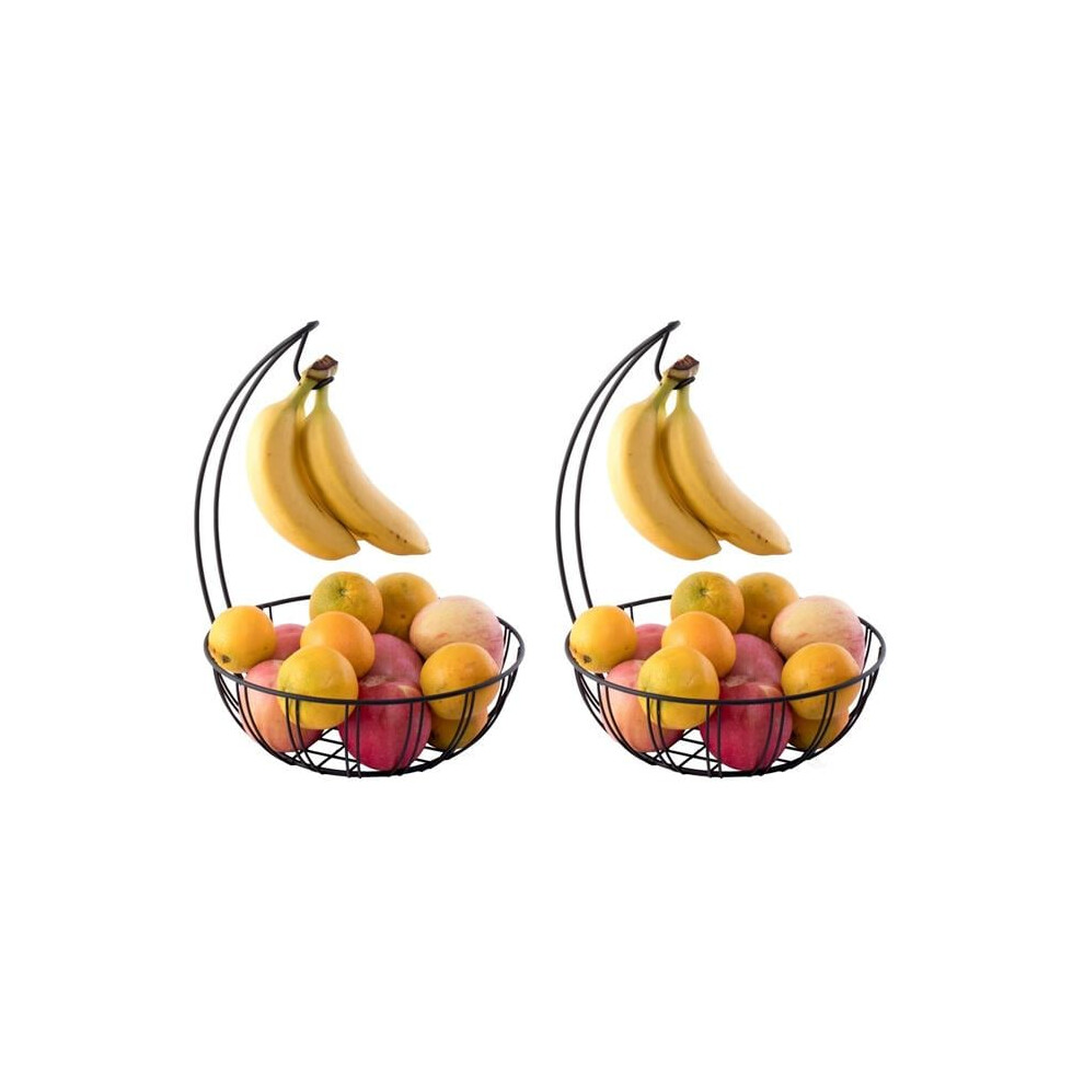 Basicwise QI003494.2 Wire Metal Fruit Basket Holder with Banana Hanger, Set of 2-image-OPC-PGBBYJN-NEW