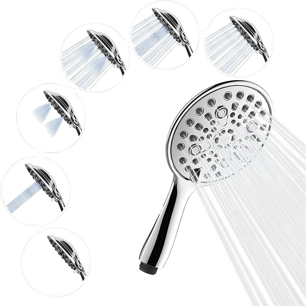 (Chrome (Luxury Polished) - 6fhsh6-1pc, 6 Function (Handheld Replacement Only)) 6-Function High Pressure Handheld Shower Head - 6" Wide Angle - Relaxing Rain Shower - Deluxe Soothing Rain Massage - Luxury Design (6 Function
