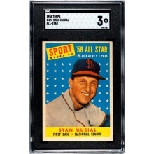 Athlon CTBL-038113 Stan Musial 1958 Topps All-Star Baseball Card - No.476 SGC Graded 3 VG - St. Louis Cardinals & HOF