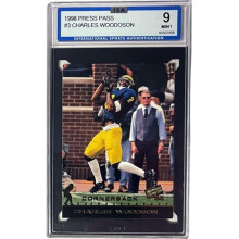 RDB Holdings & Consulting CTBL-039997 Charles Woodson 1998 Press Pass Rookie Card - RC No.3 - ISA Graded 9 Mint - Michigan, Raiders & Heisman